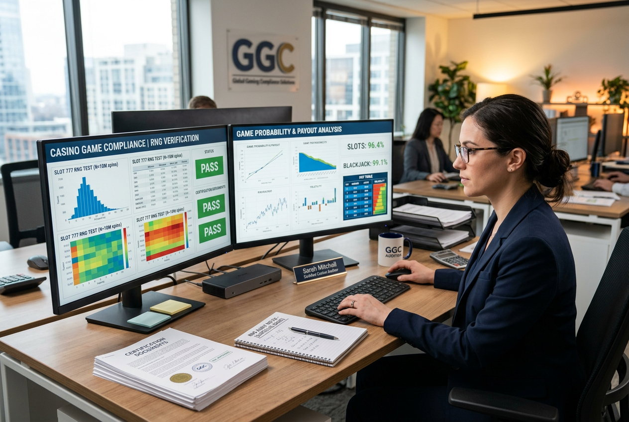 Stanowisko pracy analityka iGaming sprawdzającego kod gry
