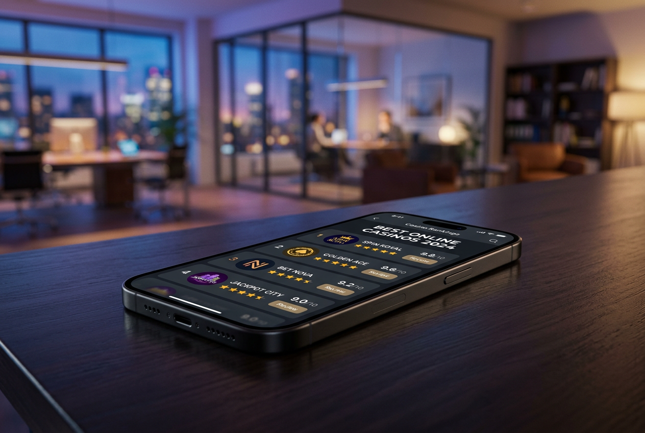 Smartphone displaying casino comparison data